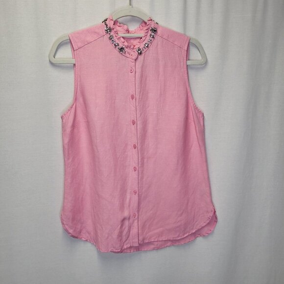 Joules Tops - Joules Women's Size 8 Shirt Top Sleeveless Pink Beaded Jewel Neck AS IS